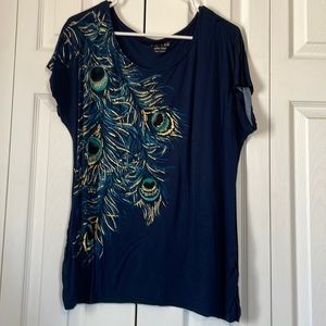 Navy peacock print XL top
